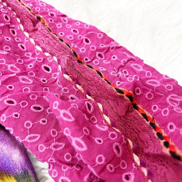 Anthropologie Bl-nk London Pullover Blouse S Pink Contrast Eyelet Puff Sleeve - Picture 10 of 13